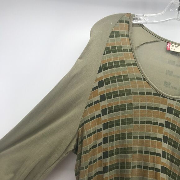 Vintage Red Tab Levis Raglan Top Womens Large Green Abstract Knit Scoop Neck Y2K - Picture 3 of 10